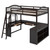 Espresso Slat Wood Full Double Loft Bed with Desk and Shelves