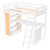 White Slat Wood Twin Loft Bed with Desk and Shelves