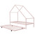 Pink Metal Twin House Bed With Trundle