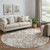 8' Beige And Taupe Striped Washable Round Rug With UV Protection