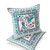 Set of Two Off White Blue And Gray Peacock Indoor Outdoor Throw Pillow