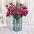 Glass Cylinder Flower Vase with  Bunch  Heads Artificial Fake Silk Rose Home Decor