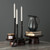 Set of Three Black Metal Tabletop Taper Candlesticks