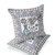 Set of Two Beige Gray And Dark Blue Peacock Indoor Outdoor Throw Pillow