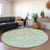8' Mint Green Teal And Lavender Oriental Washable Round Rug With UV Protection