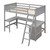 Gray Slat Solid Wood Twin Loft Bed with Desk and Shelves