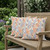 Set of Three Orange Blue And Cream Botanical Indoor Outdoor Throw Pillow