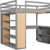 Gray Slat Wood Full Double Loft Bed with Desk and Shelves