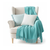 Cozy Knit Teal Throw Blanket with Decorative Knitted Pillow Covers  RibbedCable Knit Design