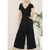 Solid Short Sleeve V Neck Jumpsuit with Low Back