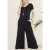 Solid Short Sleeve V Neck Jumpsuit with Low Back