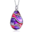 Collette Z Sterling Silver with Rhodium Plated Clear Round Cubic Zirconia Red-Purple Swirl Enamel Glass Pear Drop Necklace