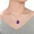 Collette Z Sterling Silver with Rhodium Plated Clear Round Cubic Zirconia Red-Purple Swirl Enamel Glass Pear Drop Necklace