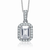 Collette Z Sterling Silver with Rhodium Plated Clear Emerald with Round Cubic Zirconia Halo Pendant Necklace