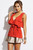 Rust Red Orange Ruffle Double Button Front Sash Tie Tank Top