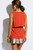 Rust Red Orange Ruffle Double Button Front Sash Tie Tank Top