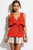 Rust Red Orange Ruffle Double Button Front Sash Tie Tank Top