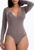 Kiara Split Neck Solid Bodysuit Gray