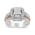 14K White and Rose Gold 1 1/8 Cttw Princess and Round-Cut Diamond Art Deco Style Triple Shank Halo Cocktail Ring (I-J Color, SI2-I1 Clarity)