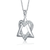 Collette Z Sterling Silver with Rhodium Plated Clear Round Cubic Zirconia Heart and Triangle Pendant Necklace