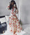 Michal Floral Long Bell Sleeves Maxi Dress in Beige