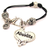 Abuelita Quilted Heart Pewter Beaded Black Cord Bracelet