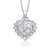 Collette Z Sterling Silver with Rhodium Plated Clear Princess with Round Cubic Zirconia Heart with Lace Halo Drop Necklace