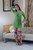 Kelly Quarter Sleeves V-cut dress with banded waist Green