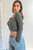 Ariella Button Up Ribbed Crop Top Olive
