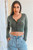 Ariella Button Up Ribbed Crop Top Olive