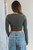 Ariella Button Up Ribbed Crop Top Olive