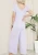 Solid Short Sleeve V Neck Jumpsuit with Low Back