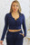Ariella Button Up Ribbed Crop Top Blue