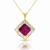 Collette Z Gold Plated Sterling Silver Cubic Zirconia and Red Cubic Zirconia Dangling Pendant Necklace
