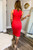 Red Flavor Ribbed V Neck Midi Dress with Front Slit