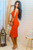 Red Flavor Ribbed V Neck Midi Dress with Front Slit