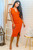 Red Flavor Ribbed V Neck Midi Dress with Front Slit