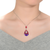 Collette Z Sterling Silver with Rhodium Plated Clear Round Cubic Zirconia Red-Purple Swirl Enamel Glass Curvy Pear Necklace