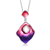Collette Z Sterling Silver with Rhodium Plated Clear Round Cubic Zirconia Red-Purple Swirl Enamel Glass Curvy Diamond Necklace