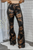 Coated Snake Print Flare Bell Bottom Jeans
