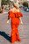 Valentina Ruffle Off The Shoulder Maxi Red Dress with Sheer Details