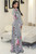 Venechia Print Round Neck Maxi Dress with long closed Bell Sleeves White
