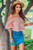 Have Some Fun Over the Shoulder Stripe Top with Lace Trim Details