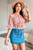 Have Some Fun Over the Shoulder Stripe Top with Lace Trim Details