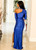 New Me Asymmetrical Metallic Blue Maxi Dress With Slit