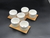 A Set of 3 Bamboo double trays with 6 Fine Porcealin ramekins to match