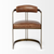 Brown And Gold Upholstered Leather Open Back Dining Arm Chair
