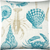 17" X 17" Teal Khaki And Ivory Seashells Zippered Polyester Coastal Throw Pillow Cover
