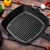 Round Ribbed Cast Iron Steak Frying Grill Skillet Pan with Folding Wooden Handle