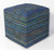 Aqua Blue Hand Woven Wool Square Pouf With Abstract Lines Pattern